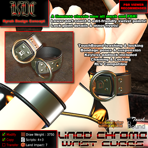 Lined Chrome Wrist Cuffs